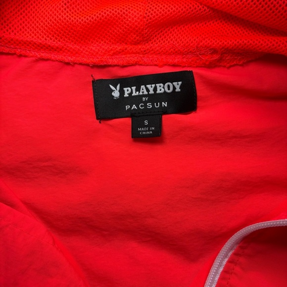 PLAYBOY by PAC Sun Pullover Hooded Windbreaker Neon Pink Orange Men’s Small - Picture 3 of 9